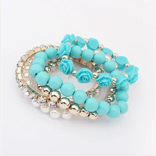 ADOLPH Jewelry 6 Colors  2014 New Fashion Crystal With Beads Flower Charm Bracelets Bangles for Women Ladies Gift