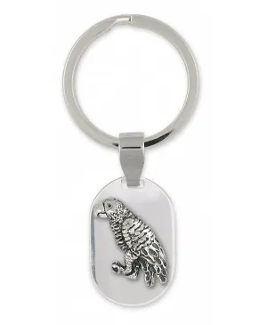 African Grey Key Ring Jewelry Sterling Silver Handmade Parrot Key Ring AFG1X-KRE