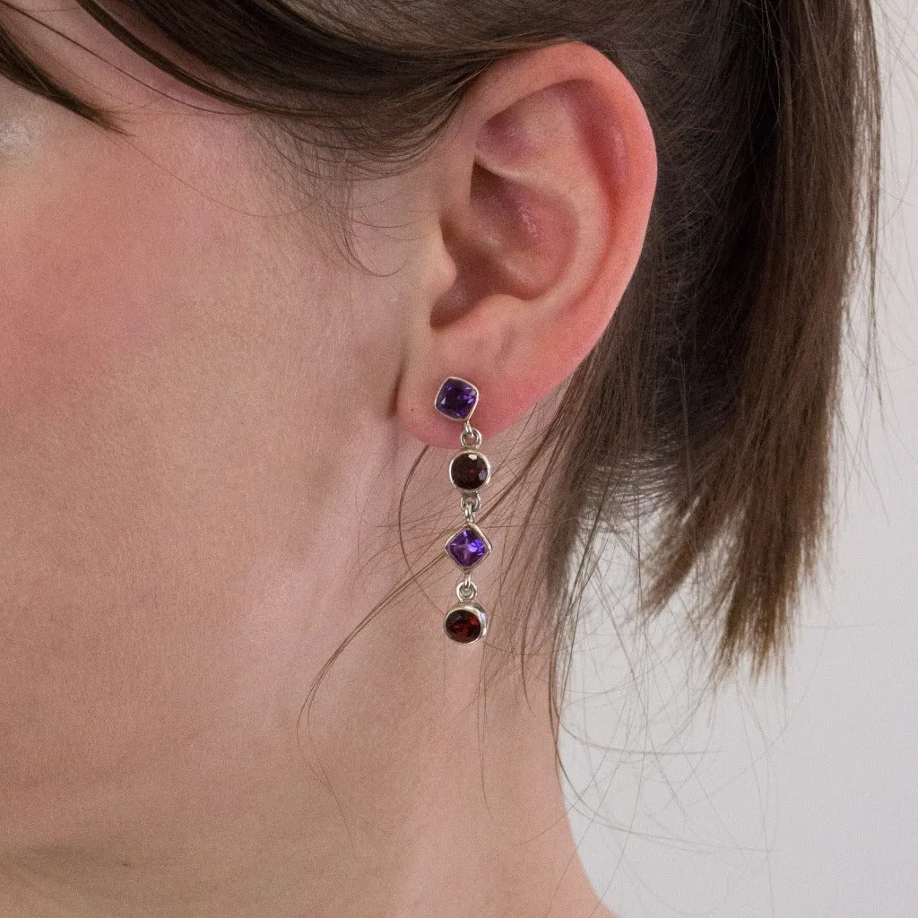 Amethyst and Garnet Drop Earrings