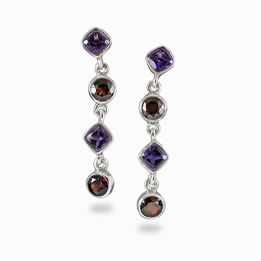 Amethyst and Garnet Drop Earrings