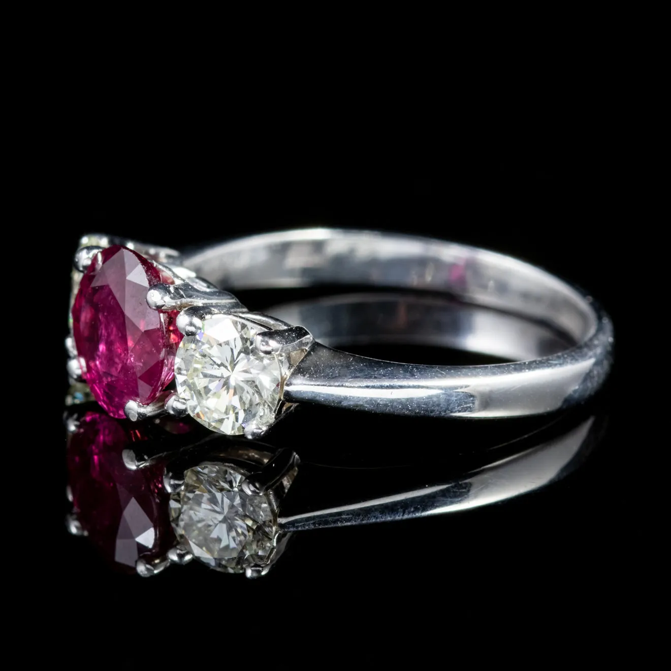 Antique Edwardian Ruby Diamond Trilogy Ring Platinum Circa 1910