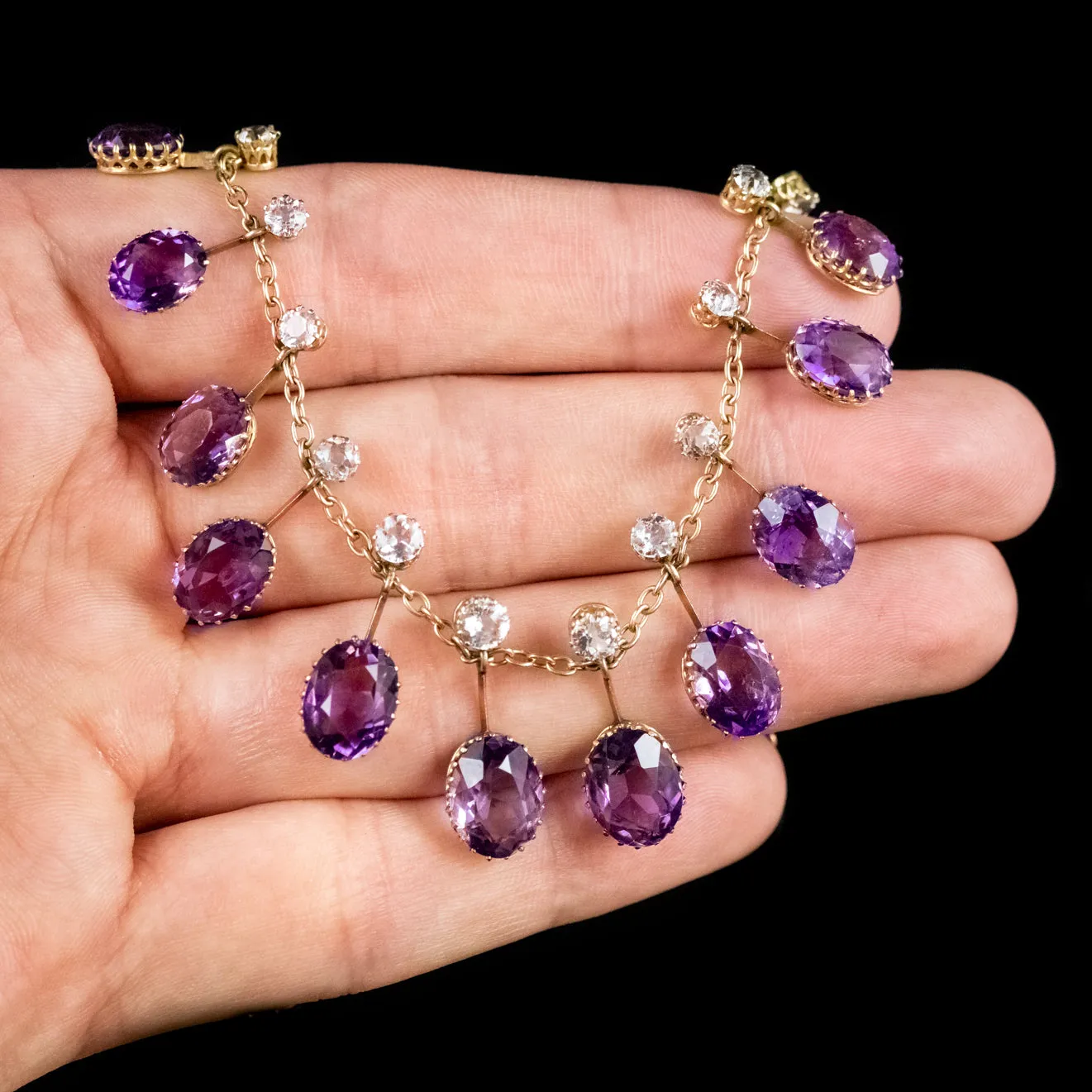 Antique Victorian Topaz Amethyst Necklace 9Ct Gold Circa 1900