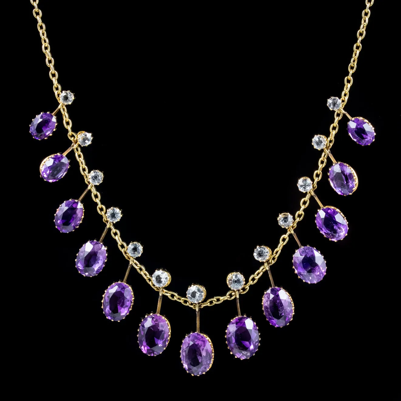 Antique Victorian Topaz Amethyst Necklace 9Ct Gold Circa 1900