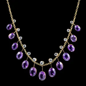 Antique Victorian Topaz Amethyst Necklace 9Ct Gold Circa 1900