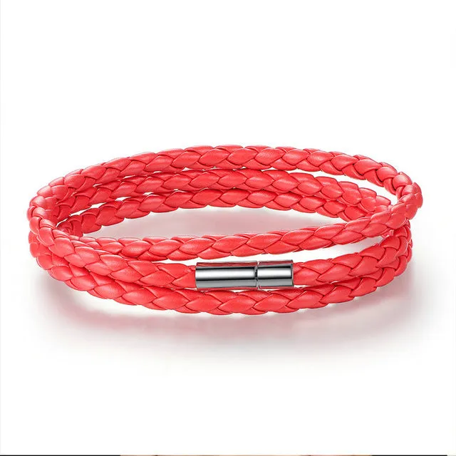 BAMOER 6 Color Wholesale Long Chain Adjustable Magnet Buckle Unisex Leather Bracelets for Women and Men Fashion Jewelry PI0063