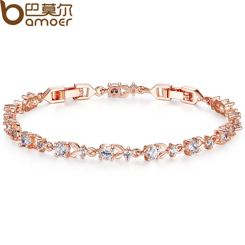 BAMOER 6 Colors Luxury Rose Gold Color Chain Link Bracelet for Women Ladies Shining AAA Cubic Zircon Crystal Jewelry JIB013