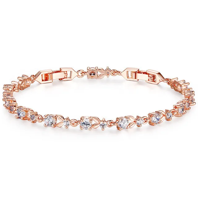 BAMOER 6 Colors Luxury Rose Gold Color Chain Link Bracelet for Women Ladies Shining AAA Cubic Zircon Crystal Jewelry JIB013