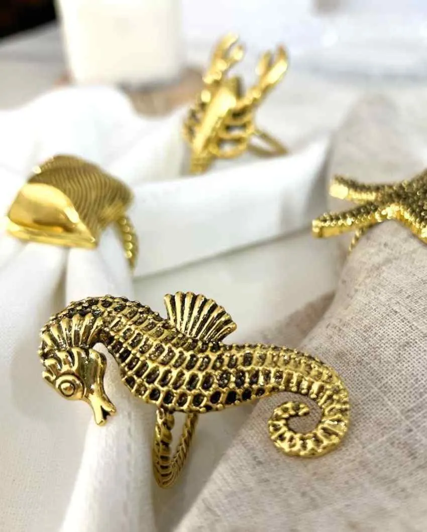 Beach Sea Life Gold Napkin Rings | Set Of 4