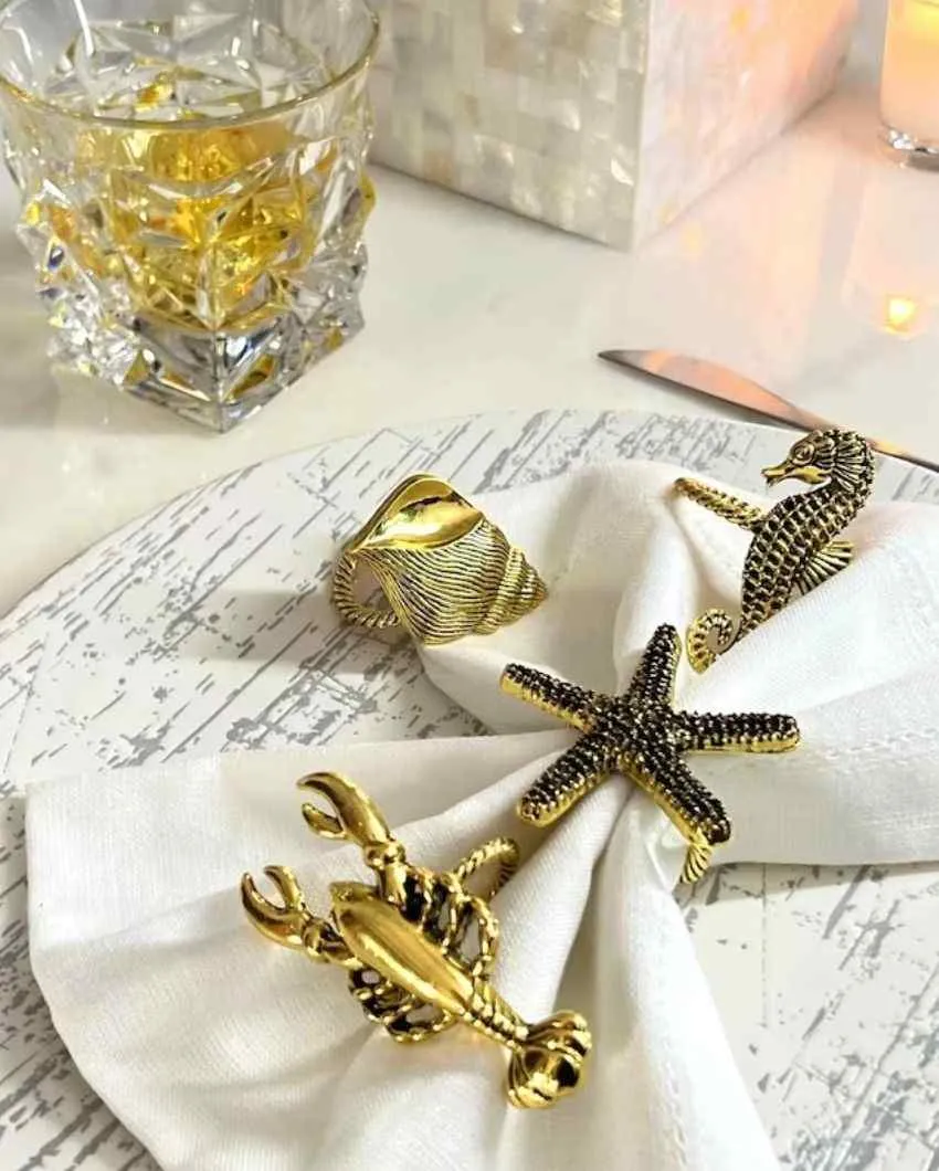 Beach Sea Life Gold Napkin Rings | Set Of 4