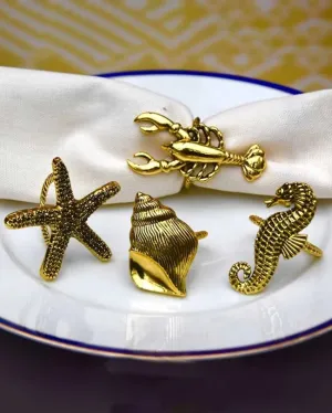 Beach Sea Life Gold Napkin Rings | Set Of 4