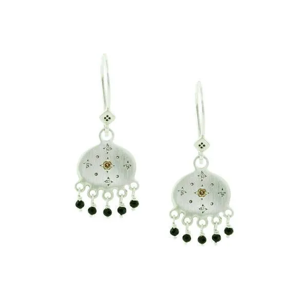 Beaded New Moon Black Spinel Earrings