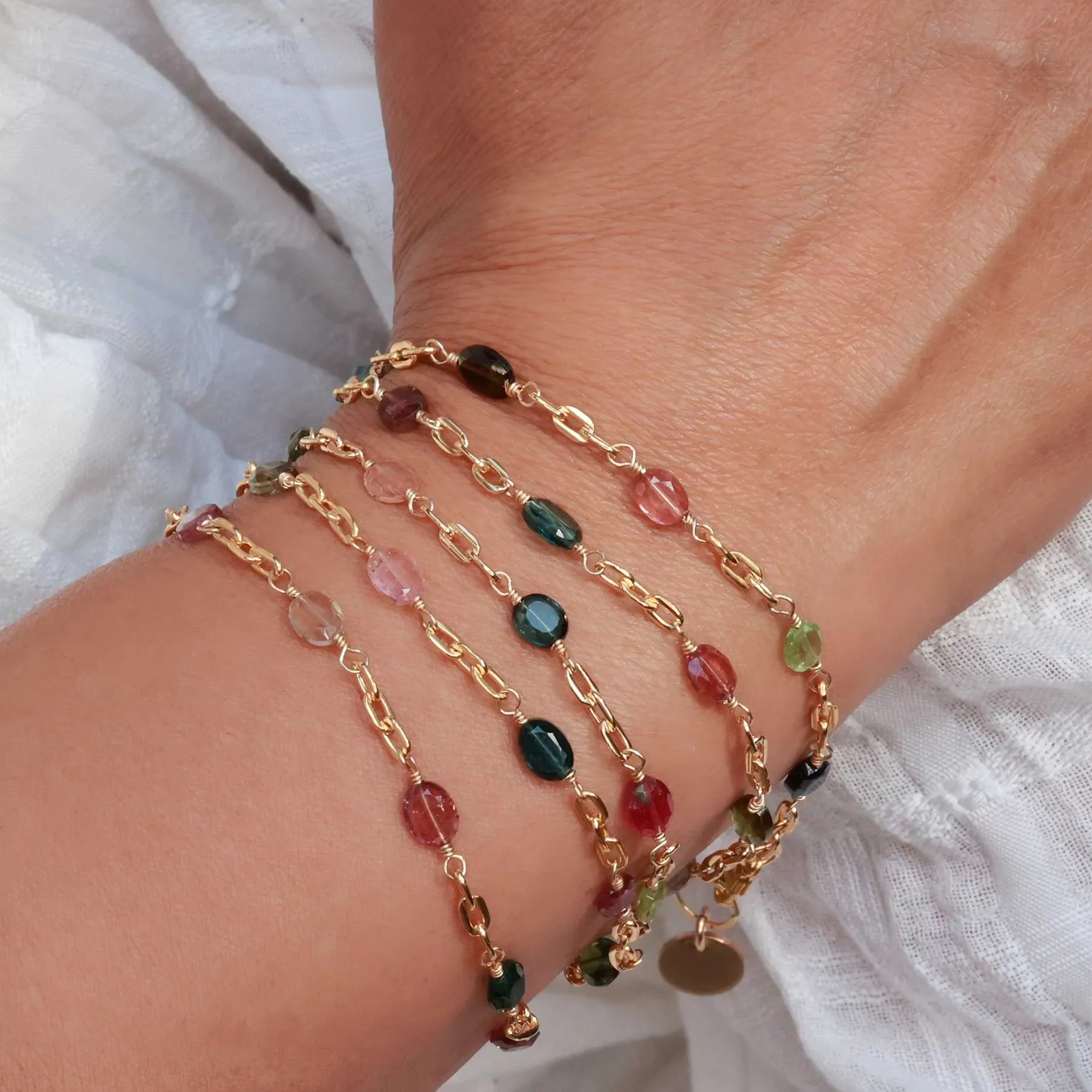 Bexley - Multi Tourmaline Gold Chain Link Stacking Bracelet