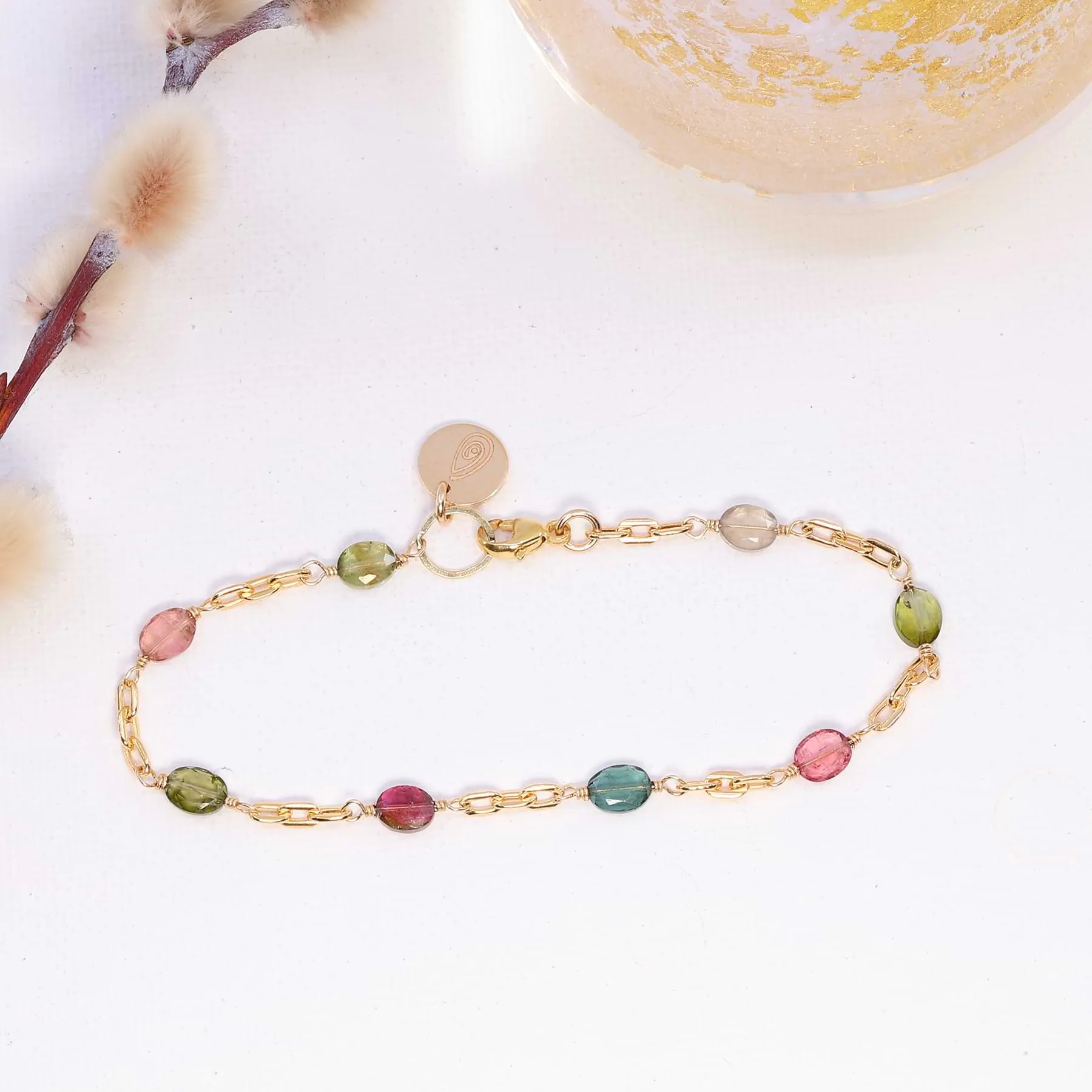 Bexley - Multi Tourmaline Gold Chain Link Stacking Bracelet