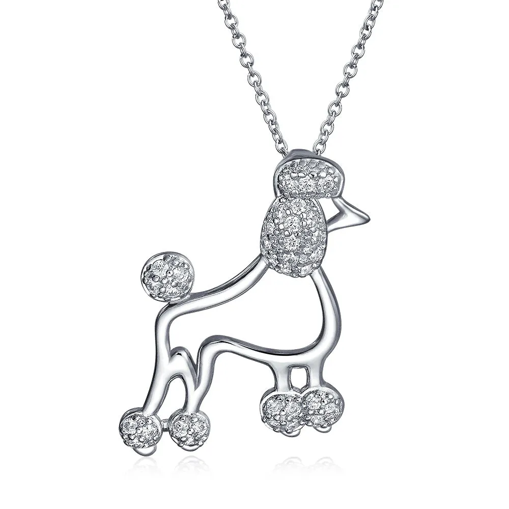 BFF Pink Cubic Zirconia Poodle Pendant Necklace in Sterling Silver