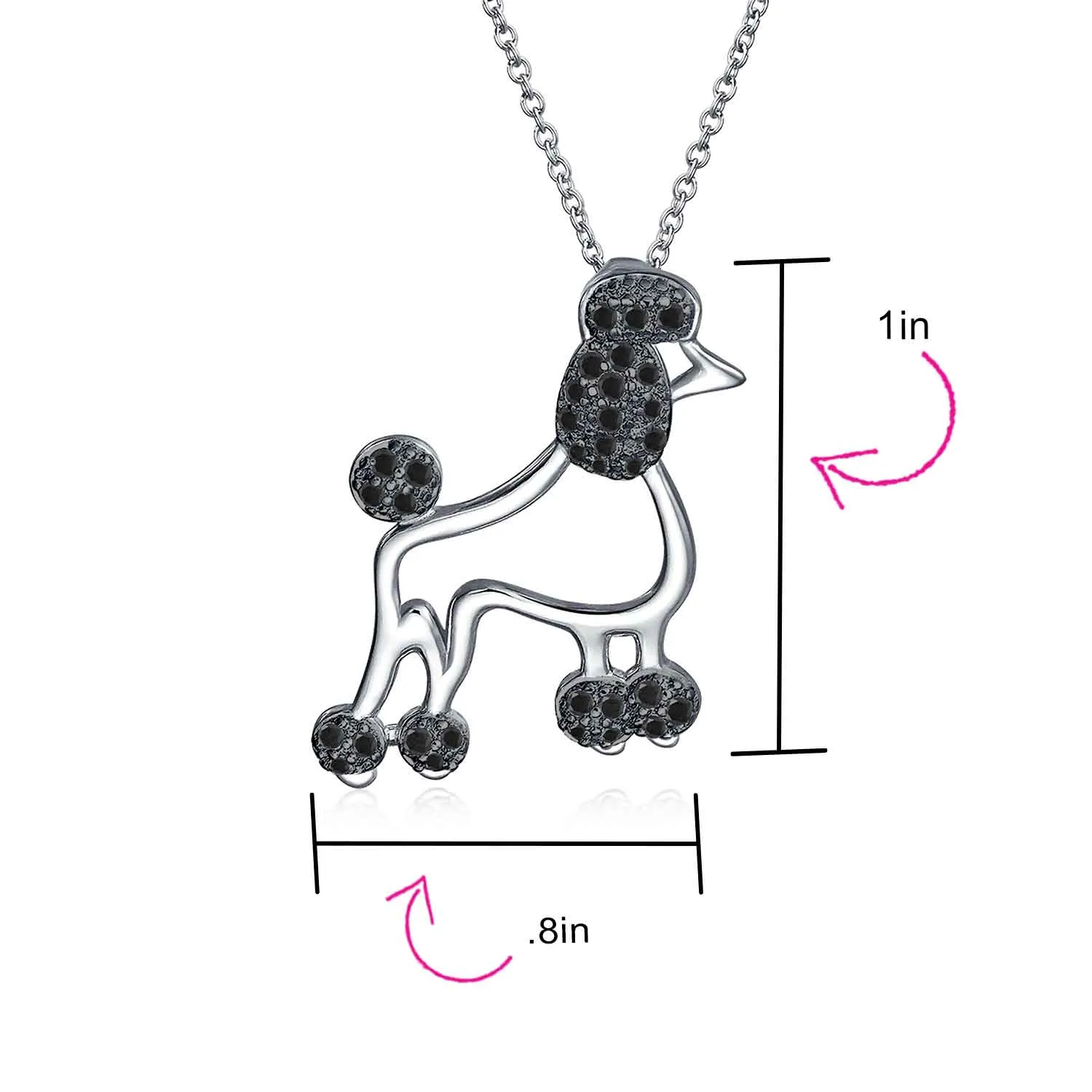 BFF Pink Cubic Zirconia Poodle Pendant Necklace in Sterling Silver