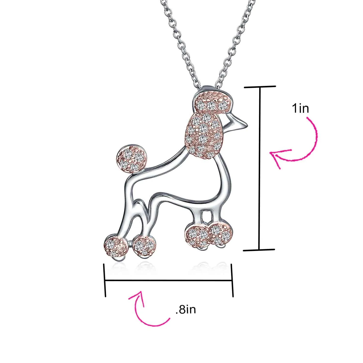 BFF Pink Cubic Zirconia Poodle Pendant Necklace in Sterling Silver