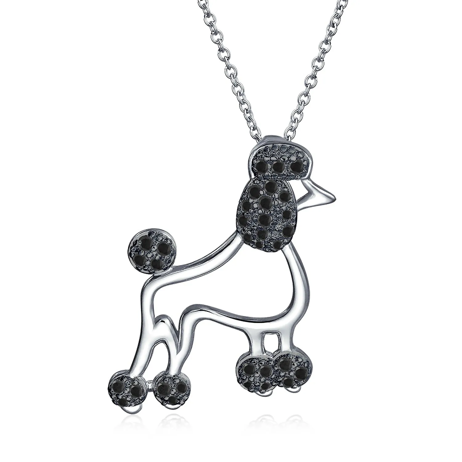 BFF Pink Cubic Zirconia Poodle Pendant Necklace in Sterling Silver