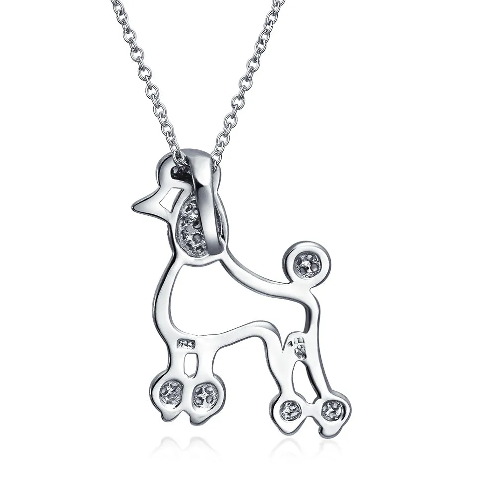 BFF Pink Cubic Zirconia Poodle Pendant Necklace in Sterling Silver