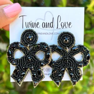 Black Bow Beaded Earrings