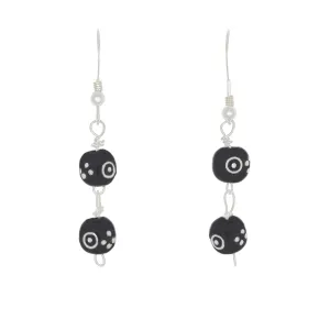 Black Coral Inlaid with Silver Hook Earrings