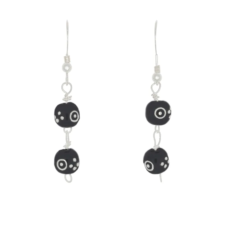 Black Coral Inlaid with Silver Hook Earrings