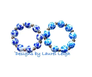 Blue & White Chinoiserie Floral Beaded Ring