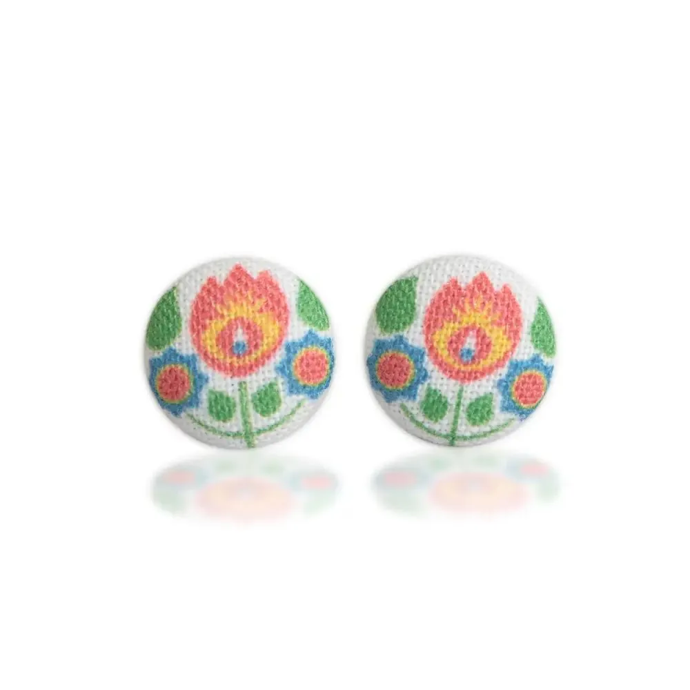 Bohemian Fabric Button Earrings | Handmade in the US