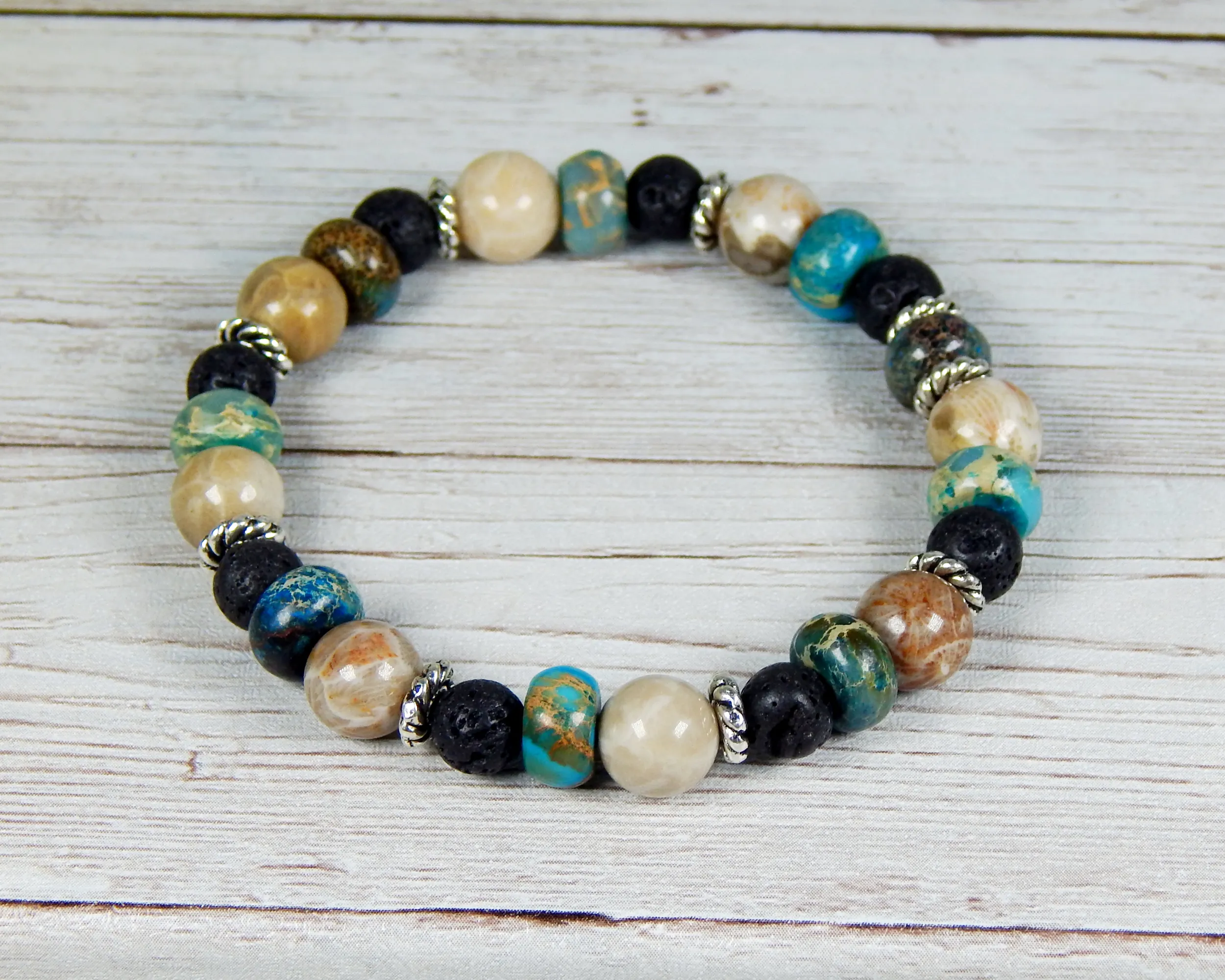 Bohemian Jewelry for Women - Earthy Blue Bracelet with Lava