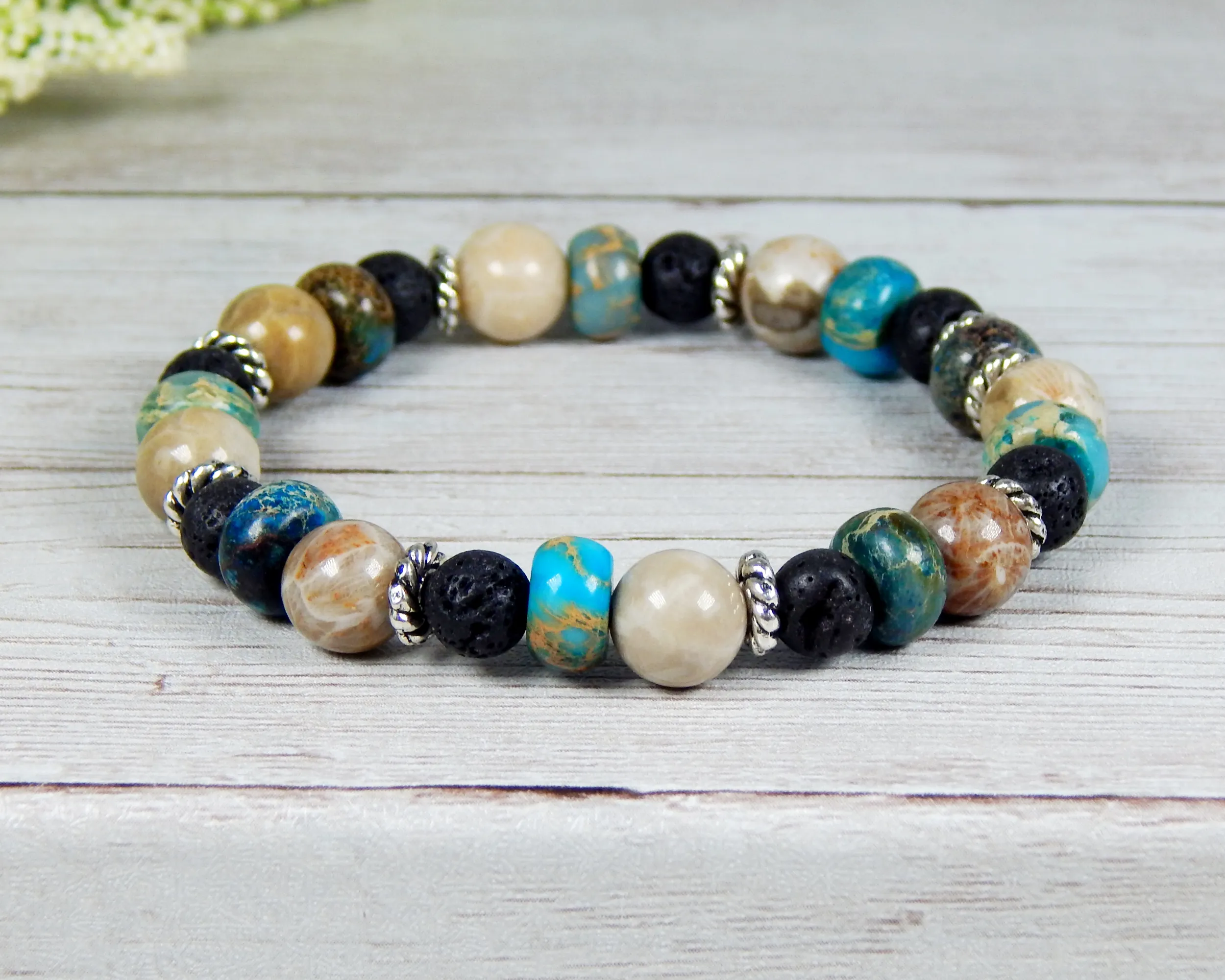 Bohemian Jewelry for Women - Earthy Blue Bracelet with Lava