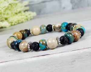 Bohemian Jewelry for Women - Earthy Blue Bracelet with Lava