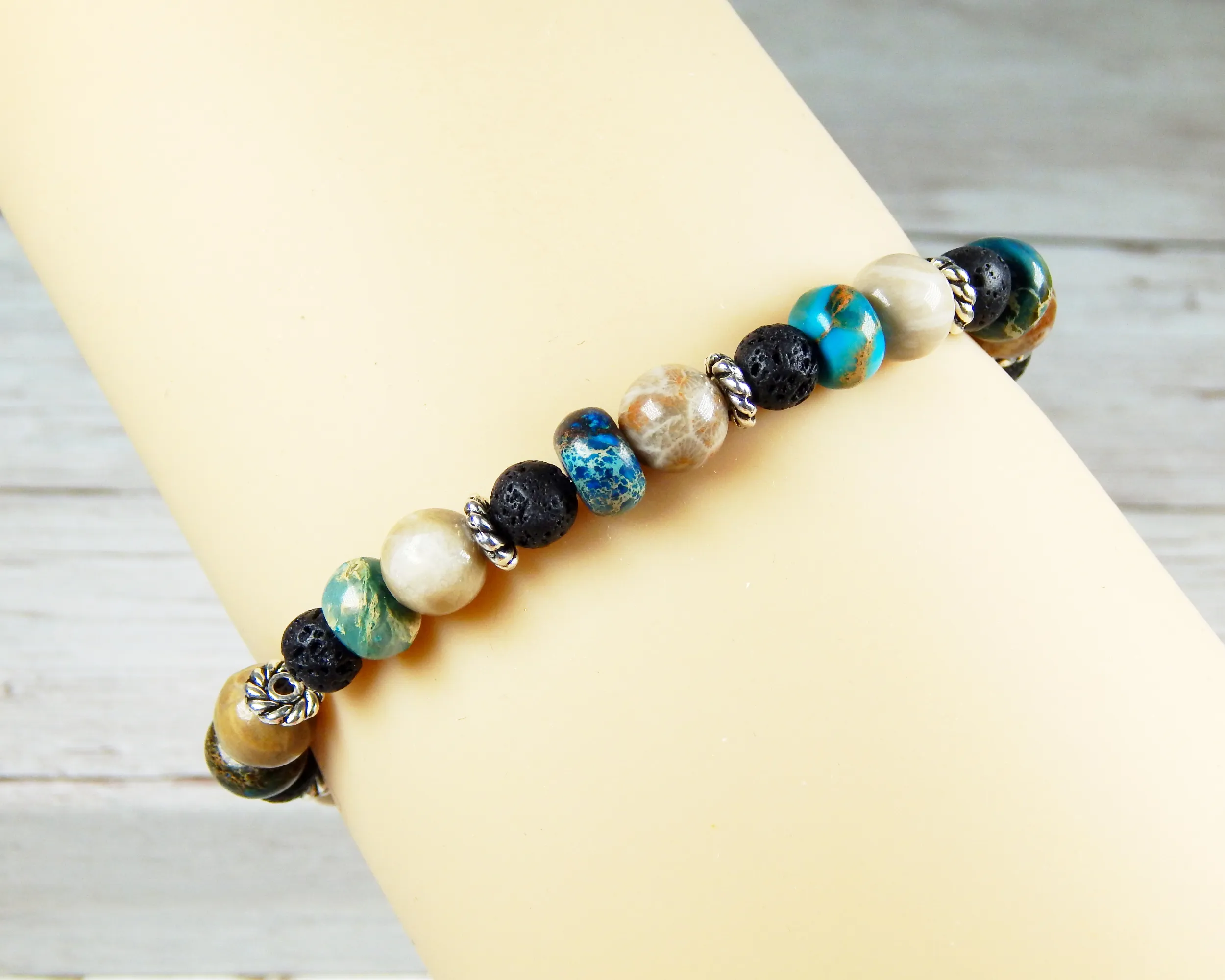 Bohemian Jewelry for Women - Earthy Blue Bracelet with Lava