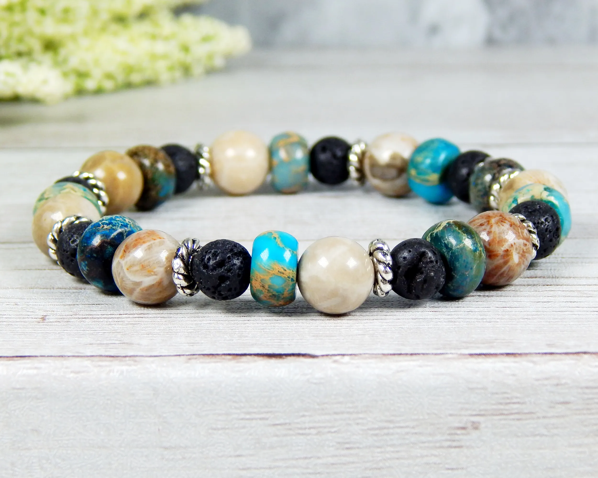 Bohemian Jewelry for Women - Earthy Blue Bracelet with Lava