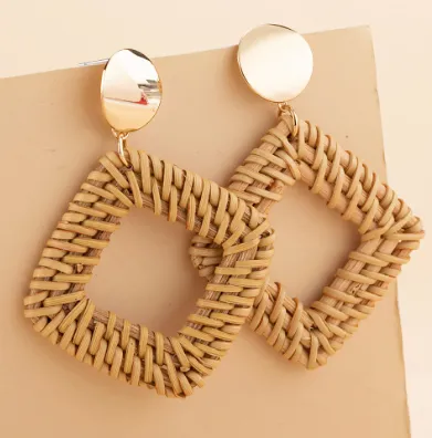 Boho Rattan Dangly Earrings #B-047