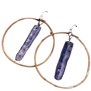 Brass Kyanite Circles Earrings - Large