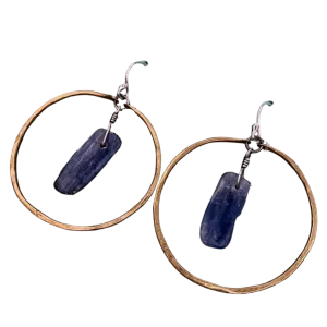 Brass Kyanite Circles Earrings - Medium