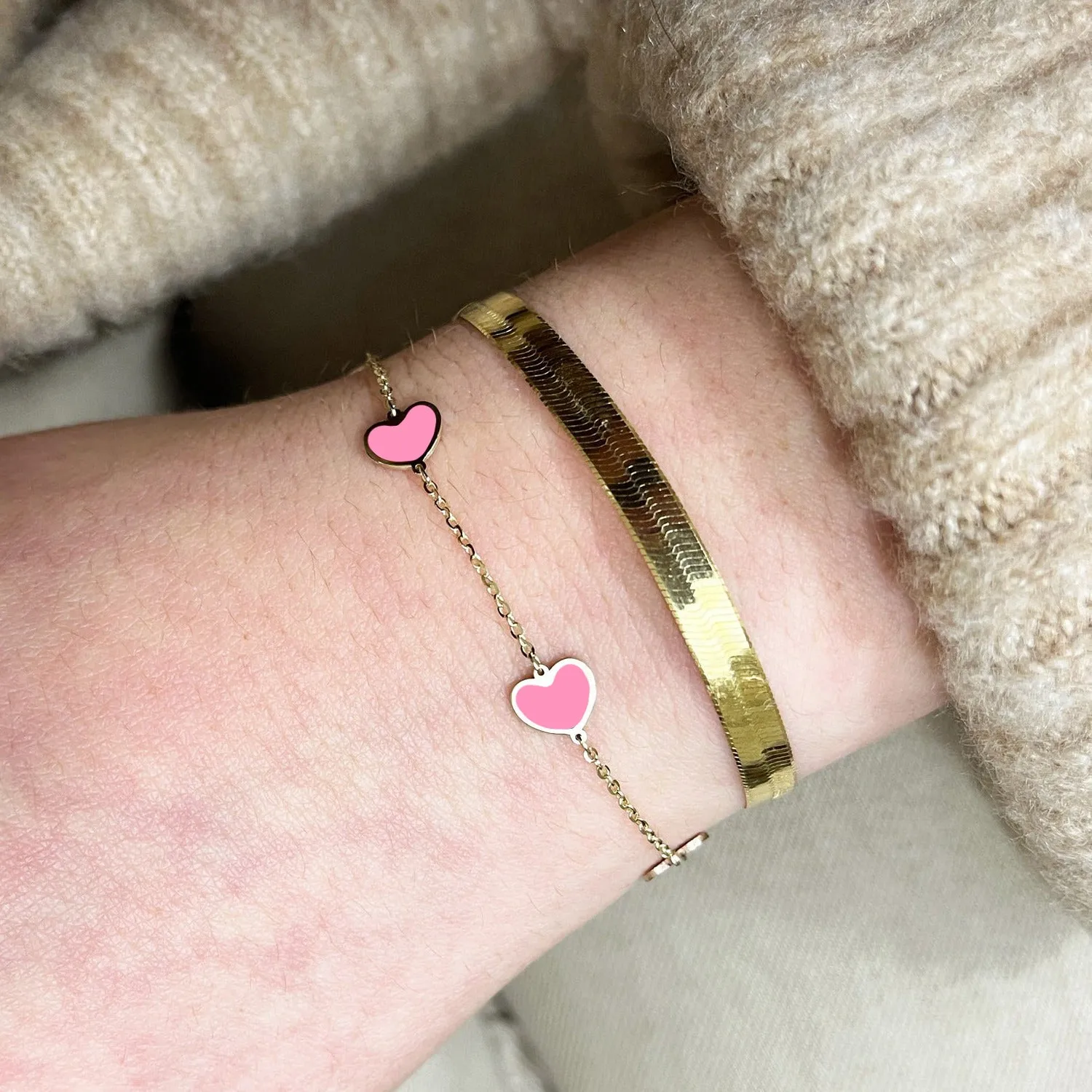 Bubblegum Pink Heart Station Bracelet