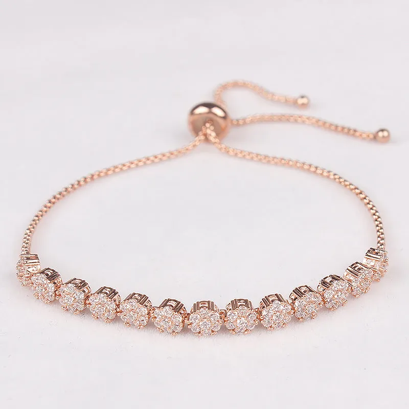 Cake Shape Cubic Zirconia Crystal Adjustable CZ Zircon Bracelets for Women in Rose Gold Color or Silver Colors Plated