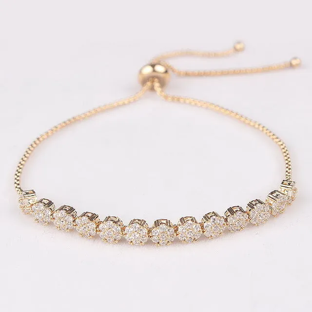 Cake Shape Cubic Zirconia Crystal Adjustable CZ Zircon Bracelets for Women in Rose Gold Color or Silver Colors Plated