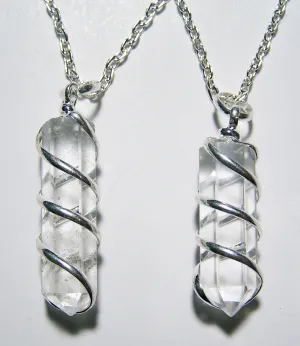 CLEAR QUARTZ CRYSTAL COIL WRAPPED STONE 18 INCH SILVER CHIAN NECKLACE (sold by the piece or dozen )