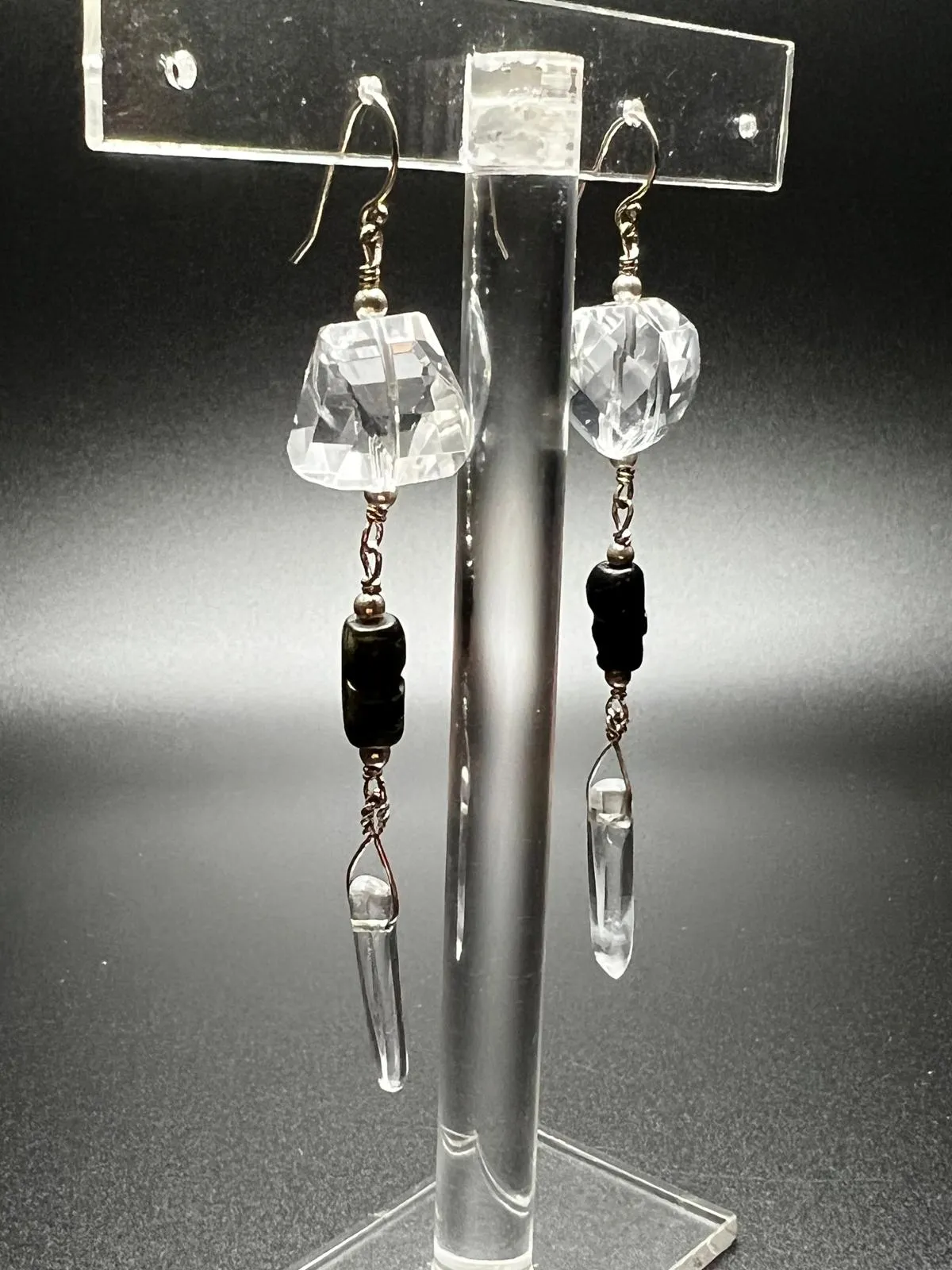 Clear Quartz, Howlite, and Sterling Silver Earrings