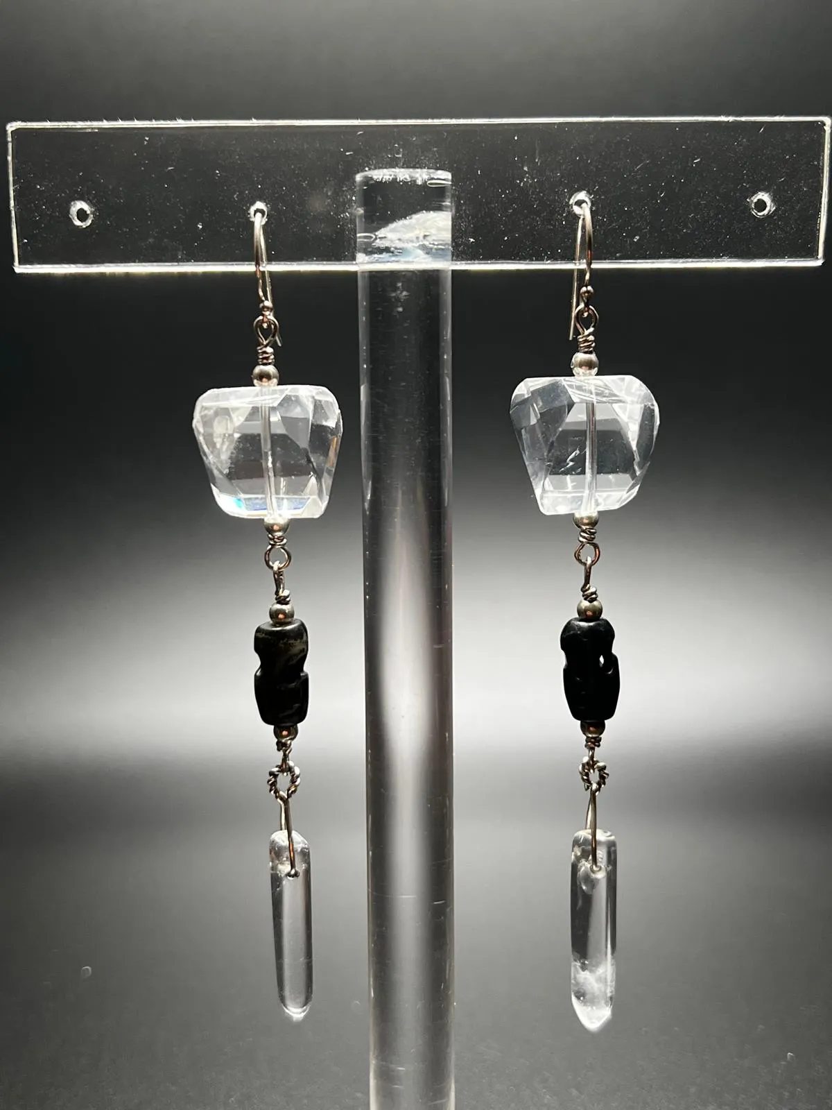 Clear Quartz, Howlite, and Sterling Silver Earrings