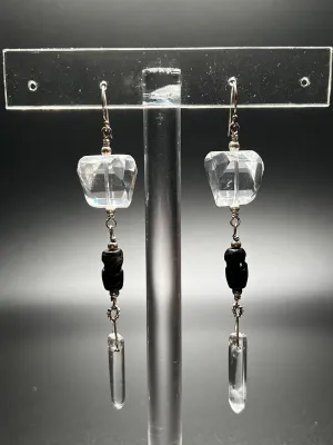 Clear Quartz, Howlite, and Sterling Silver Earrings