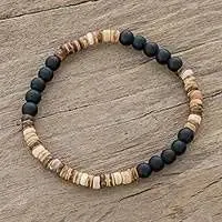 Coconut Wood Beaded Bracelet, Bead Bracelets for Men and Women, Stacking Wooden Stretch Bracelets