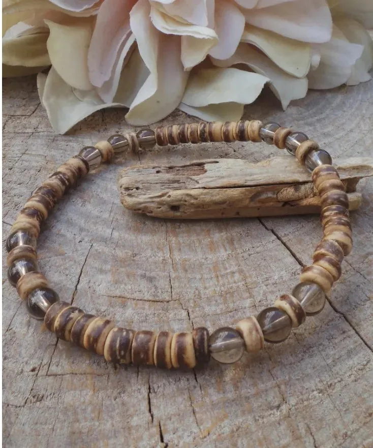 Coconut Wood Beaded Bracelet, Bead Bracelets for Men and Women, Stacking Wooden Stretch Bracelets