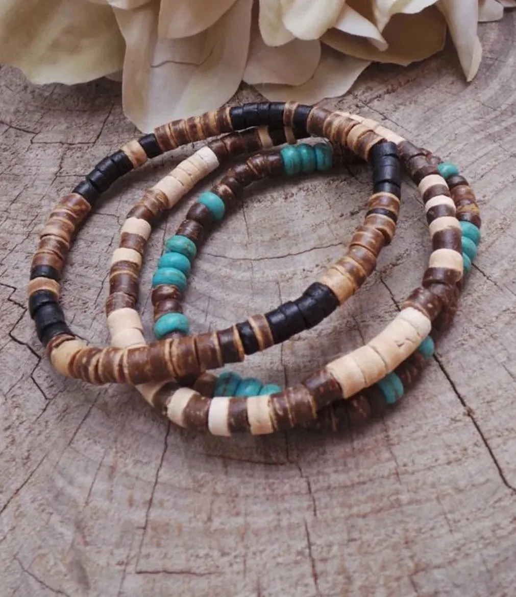 Coconut Wood Beaded Bracelet, Bead Bracelets for Men and Women, Stacking Wooden Stretch Bracelets