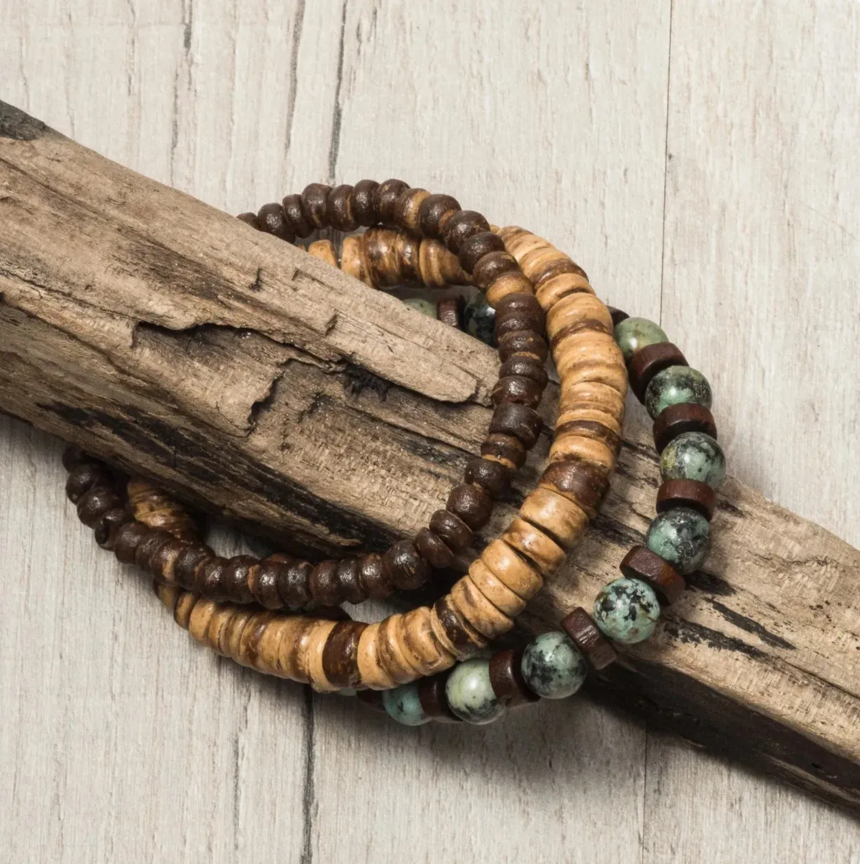 Coconut Wood Beaded Bracelet, Bead Bracelets for Men and Women, Stacking Wooden Stretch Bracelets