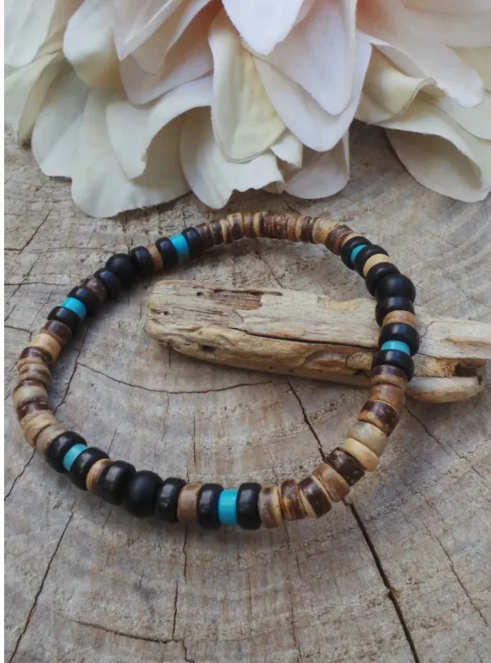 Coconut Wood Beaded Bracelet, Bead Bracelets for Men and Women, Stacking Wooden Stretch Bracelets