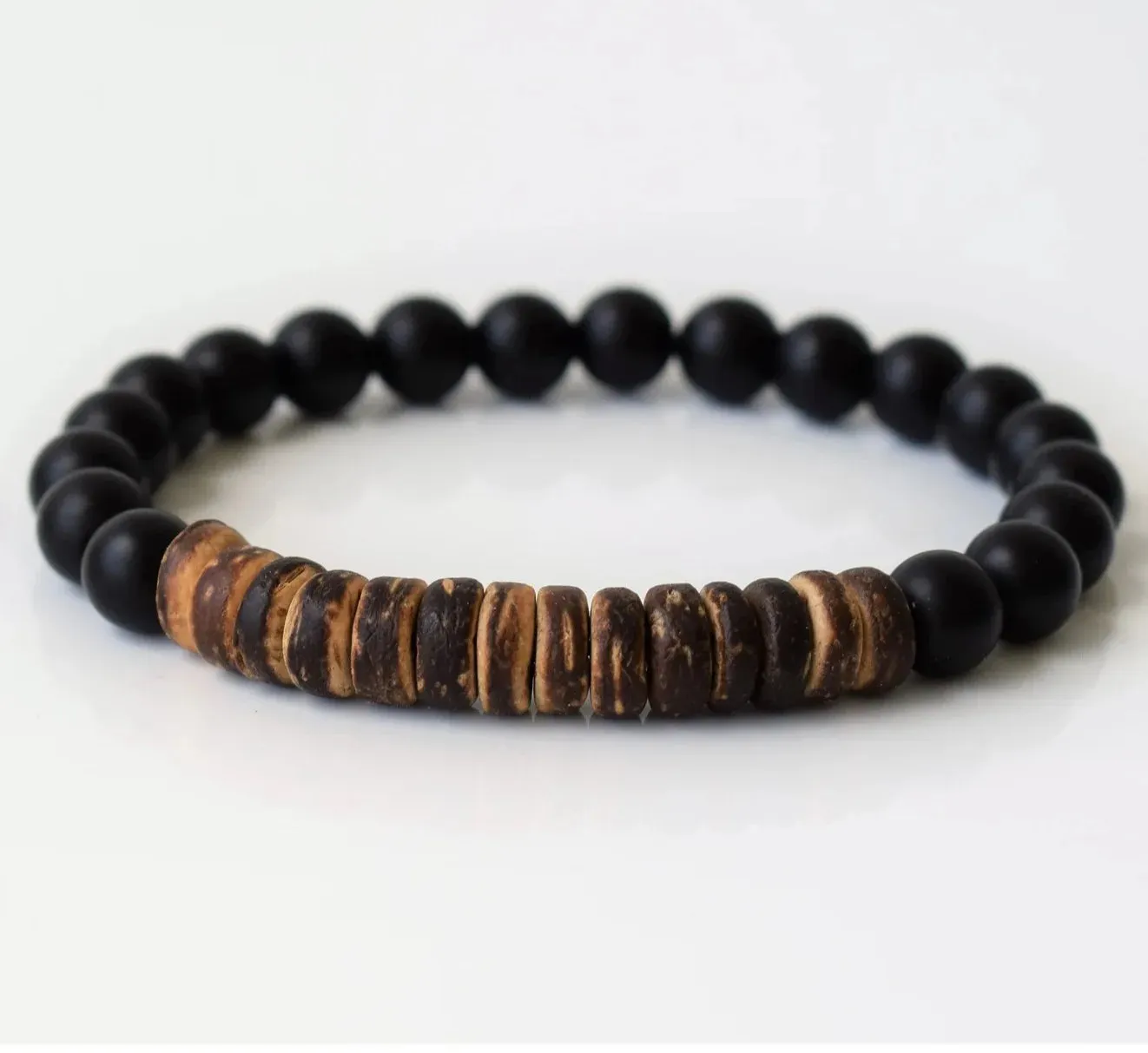 Coconut Wood Beaded Bracelet, Bead Bracelets for Men and Women, Stacking Wooden Stretch Bracelets