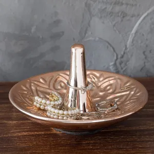 Copper-Tone Ceramic Heart Design Ring Dish