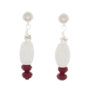 Cracked White Quartz and Wine Crystal Sterling Silver Earrings